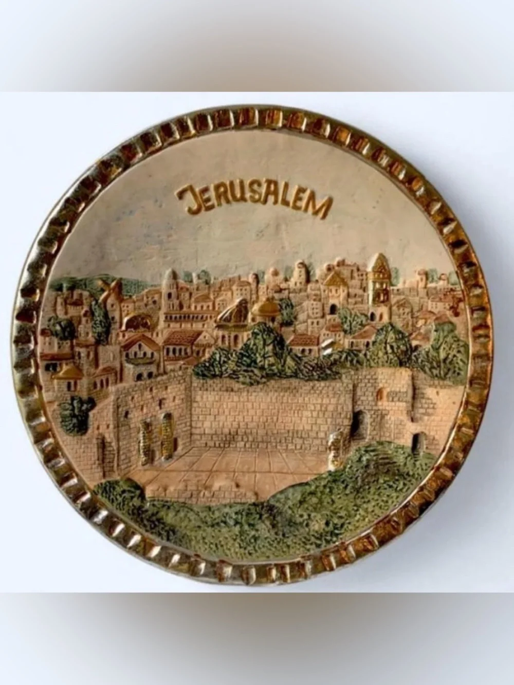Vintage Jerusalem 3D Relief Ceramic Wall Plate Plaque
